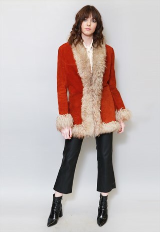 VINTAGE 1970'S PENNY LANE RUSTY RED SHEARLING COAT