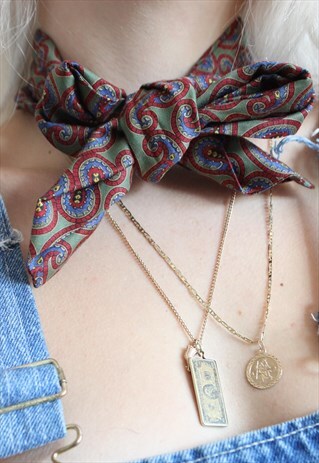 VINTAGE 70S MAROON & GREEN PAISLEY CRAVAT