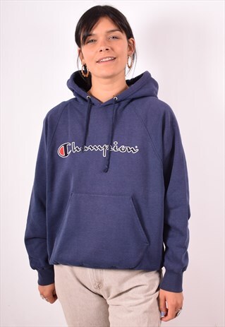 CHAMPION WOMENS VINTAGE HOODIE JUMPER XL NAVY BLUE 90S