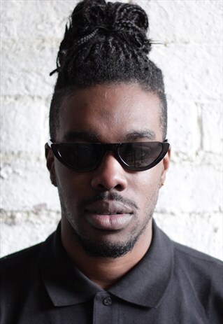 BLACK VINTAGE HALF FRAME CAT EYE SUNGLASSES