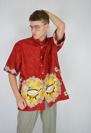 VINTAGE RED OVERSIZE RAVE GRAPHIC FESTIVAL SHIRT