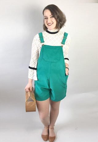 GREEN CORDUROY DUNGAREE SHORTS