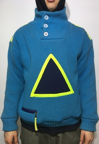 VINTAGE 90' UNIQUE BEAUTIFUL BLUE TURTLENECK UNISEX JUMPER
