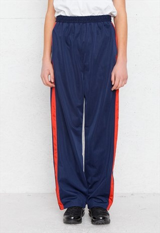 VINTAGE RETRO NAVY ATHLETIC SPORT TRACK BOTTOMS JOGGERS