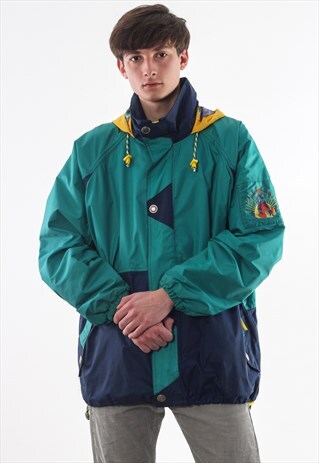 VINTAGE HELLY HANSEN HIGH TECH SHELL COAT 90S BLUE