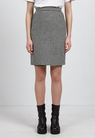 VINTAGE WHITE BLACK CHECKERED MINI PENCIL SKIRT
