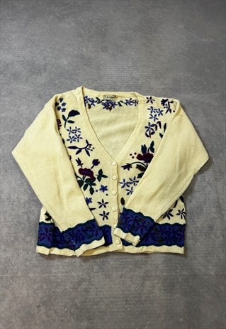 Vintage L. L. Bean Knitted Cardigan Flower Patterned Sweater