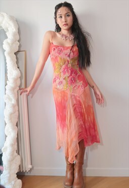 Vintage Fairy Ombre Floral Embroidered Sheer Dress