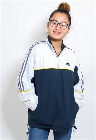VINTAGE ADIDAS JACKET IN WHITE AND BLUE LARGE