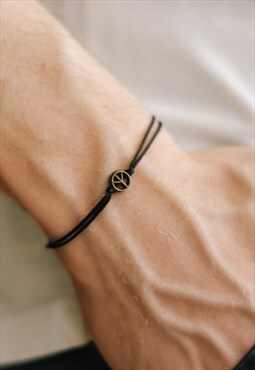 Bronze Peace Charm Bracelet For Men Black Cord Gift For Him