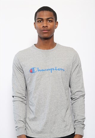VINTAGE CHAMPION PRINT LOGO LONG SLEEVED T-SHIRT GREY