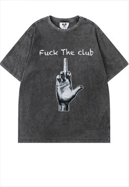Palm print t-shirt Punk tee in Y2K top in vintage acid grey