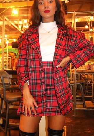RED TARTAN BLAZER DRESS PEA STREET