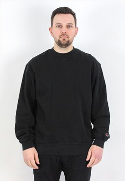 CHAMPION Tall Crewneck Sweatshirt Logo Black Pullover Jumper