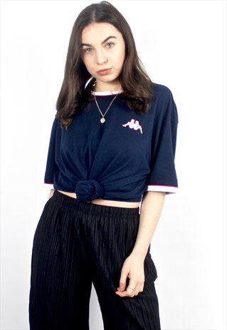 90'S RETRO NAVY OVERSIZED EMBROIDERED LOGO T-SHIRT