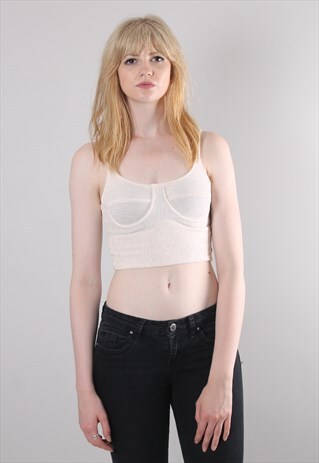 VINTAGE 90S CREAM STRETCHY UNDERWIRED CROP TOP
