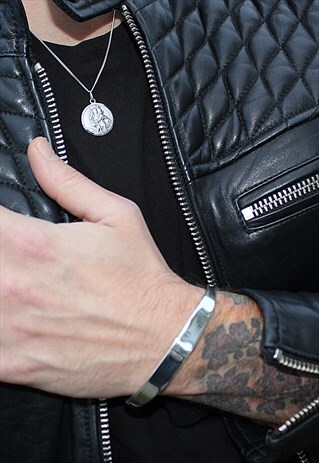 STERLING SILVER HEAVY MENS ID TORQUE BANGLE