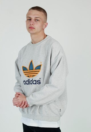 90S ADIDAS MARL GREY BIG 3D LOGO SWEATSHIRT