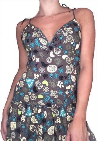 VINTAGE Y2K 90'S/00'S PRINTED BUSTIER SLIP MIDI MAXI DRESS