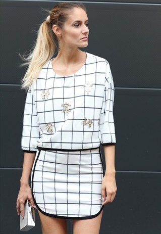CHECKED PRINT CO-ORD TWIN SET IN EMBELLISHMENT