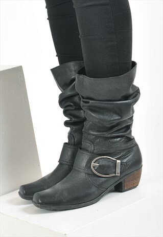 VINTAGE REAL LEATHER BOOTS IN BLACK