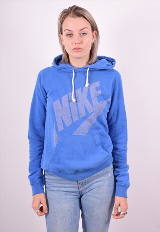 NIKE WOMENS VINTAGE HOODIE JUMPER SMALL BLUE 90'S