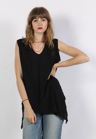 VINTAGE MID LENGTH BLOUSE TOP BLACK