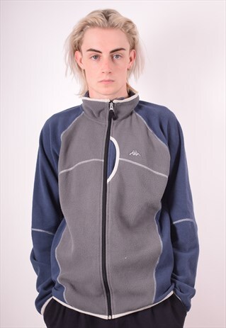 KAPPA MENS VINTAGE FLEECE JACKET LARGE GREY 90S