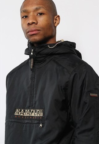 VINTAGE NAPAPIJRI BIG LOGO 1/4 ZIP QUILTED JACKET BLACK