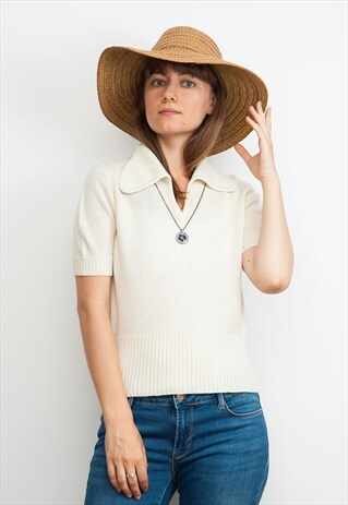 70S KNITTED WHITE CREAM TOP