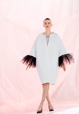 White cocoon coat, oversized coat, elegant coat, extravagant
