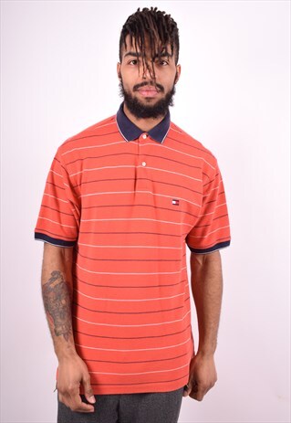 TOMMY HILFIGER MENS VINTAGE POLO SHIRT MEDIUM ORANGE 90'S