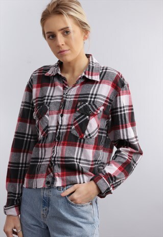 VINTAGE REWORKED CHECK CROPPED FLANNEL SHIRT Z930