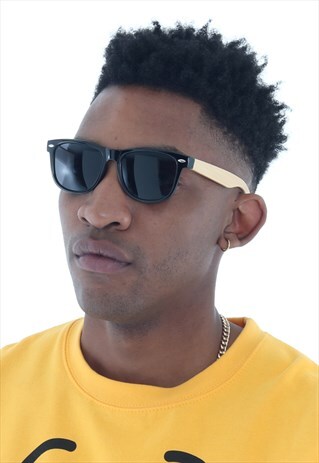 BLACK LENS SUNGLASSES WITH BAMBOO FRAMES INCLUDES CASE