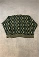 VINTAGE KNITTED JUMPER ABSTRACT PATTERNED GRANDAD SWEATER