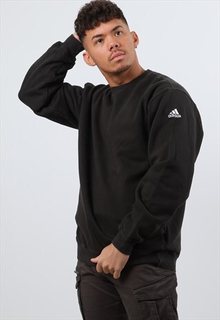 VINTAGE ADIDAS MEDIUM BLACK EMBROIDERED LOGO SWEATSHIRT