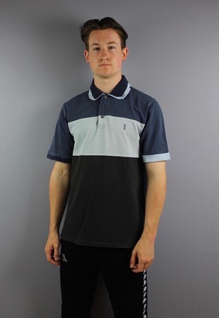 VINTAGE YSL POLO SHIRT IN NAVY, BLUE AND BLACK WITH EMBROIDE