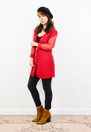 VINTAGE 90S RED SHEER SLEEVE BLAZER JACKET