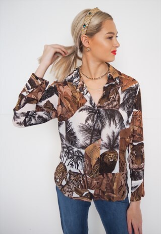 VINTAGE ANIMAL/PALM TREE PRINT SHIRT