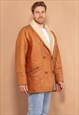 VINTAGE 80'S MEN SHEEPSKIN LEATHER COAT IN BROWN