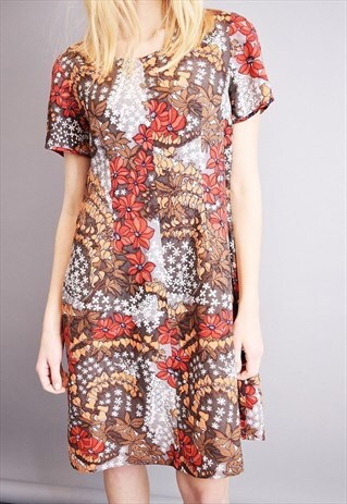 VINTAGE 70'S MOD BOHO FLORAL PRINT DRESS