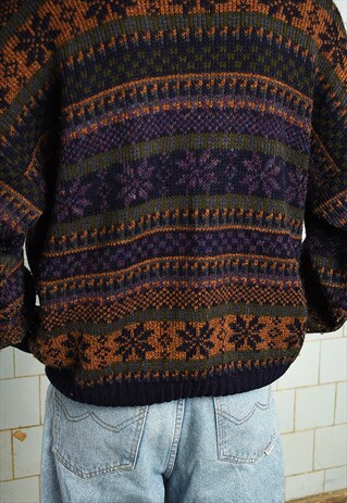 VINTAGE 80S RETRO ABSTRACT PATTERN KNIT CARDIGAN JUMPER