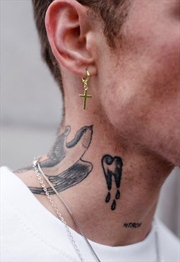 54 Floral Hoop Hanging Cross Crucifix Earring - Gold