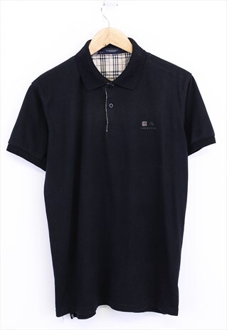 Vintage Burberry Polo Shirt Black Short Sleeve With Logo 90s