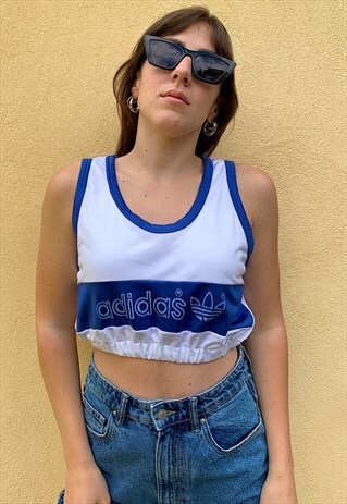 VINTAGE 90S ADIDAS CROPPED TOP WITH DRAW DETAIL