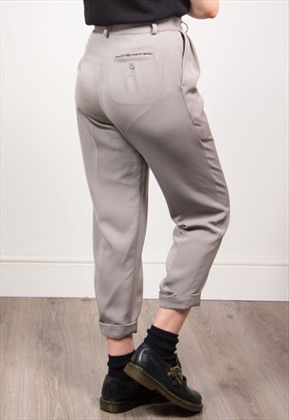 VINTAGE 90'S GREY HIGH WAIST TAPERED TROUSERS