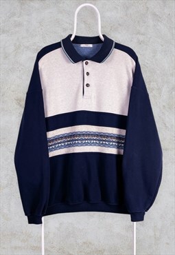 Vintage St Michael Polo Sweatshirt Patterned XL