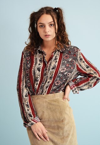90'S RETRO FLORAL PRINT LOOSE-FITTED SHIRT TOP