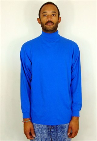 90S MINIMALIST SPORTWEAR TURTLE NECK BLUE TEE XL