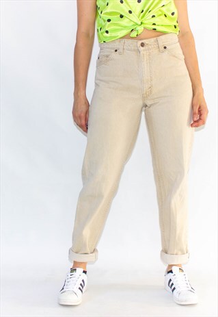90'S BEIGE ULTRA HIGH WAIST NUDE MOM JEANS